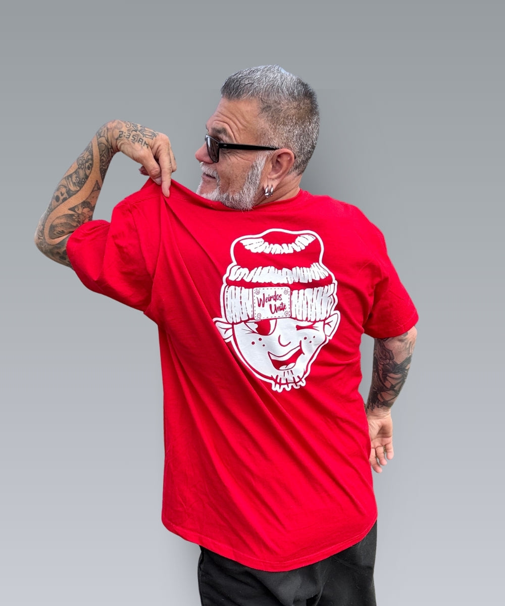 Weirdos Unite Funny Face Guy T-Shirt RED